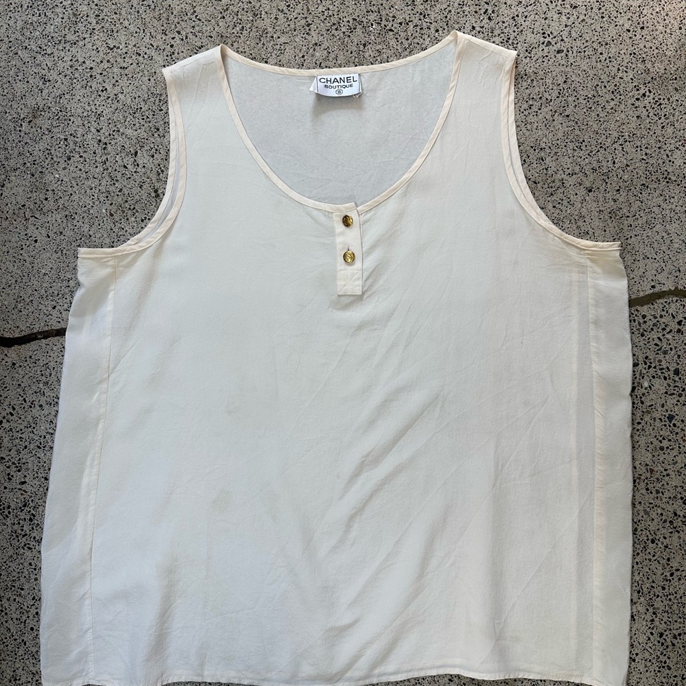 Vintage Chanel Gold Buttoned Ivory Tank Top